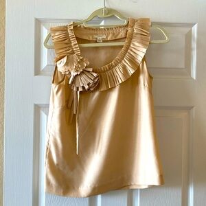 J Crew Cream Gold Beige 100% Silk Ruffle Sleeveless Blouse Womens Size 2